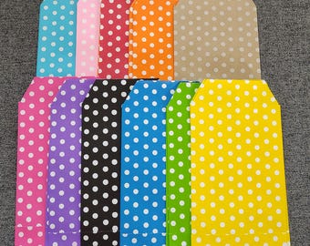 Paper bags, mixed colors with polka dots, approximately 6x3 inch, set of 20/22, NOT FOOD GRADE