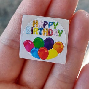 Happy birthday stickers, 1 inch round, roll of 500/pack of 40, celebration, birthday cake, balloons, paper crafts, birthday supplies
