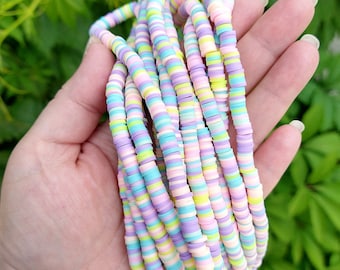 6 mm heishi polymer clay beads, pastel rainbow flat disk beads, clay beads, jewelry making, jewelry supplies, DIY bracelets
