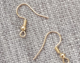304 Stainless steel ear hooks, 18k gold plated, 20mm, pack of 10/20/50 pair