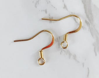 18k gold plated 316 surgical stainless steel ear hooks, 20 pair, 15mm