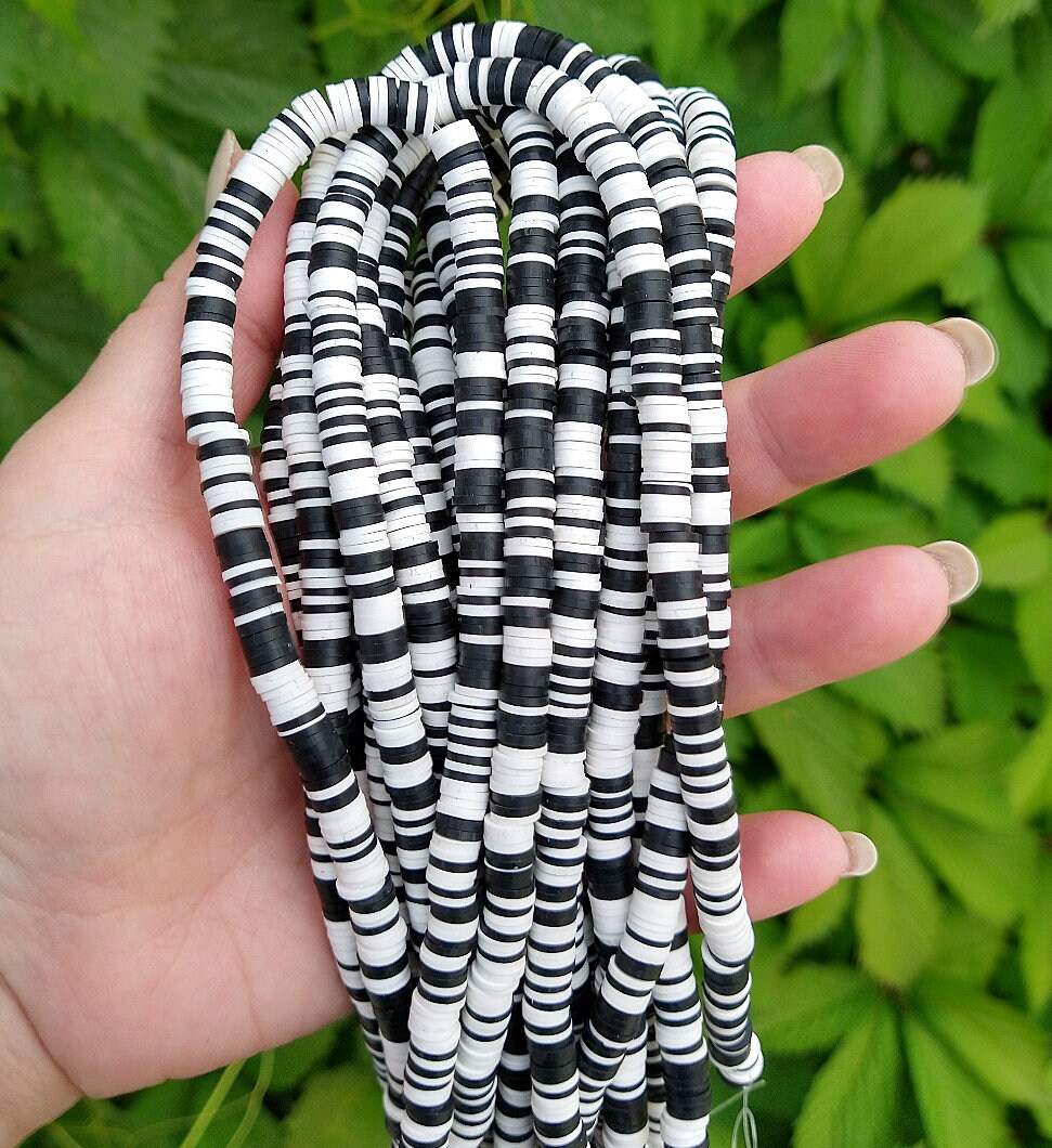 6mm black and white polymer clay heishi beads, jewelry making, diy bracelet supplies, jewelry supplies, flat disk beads