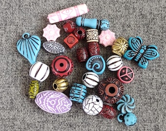 Acrylic beads, mixed shapes, mixed color,  30 gram packs, 7 to 25 mm