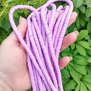 6 mm heishi polymer clay beads, light purple flat disk beads, clay beads, jewelry making, jewelry supplies, DIY bracelets, lavender beads