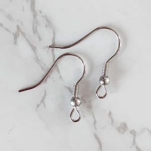 316 surgical stainless steel ear hooks, silver earring findings, 20mm, pack of 10/20/50 pair, jewelry making supplies