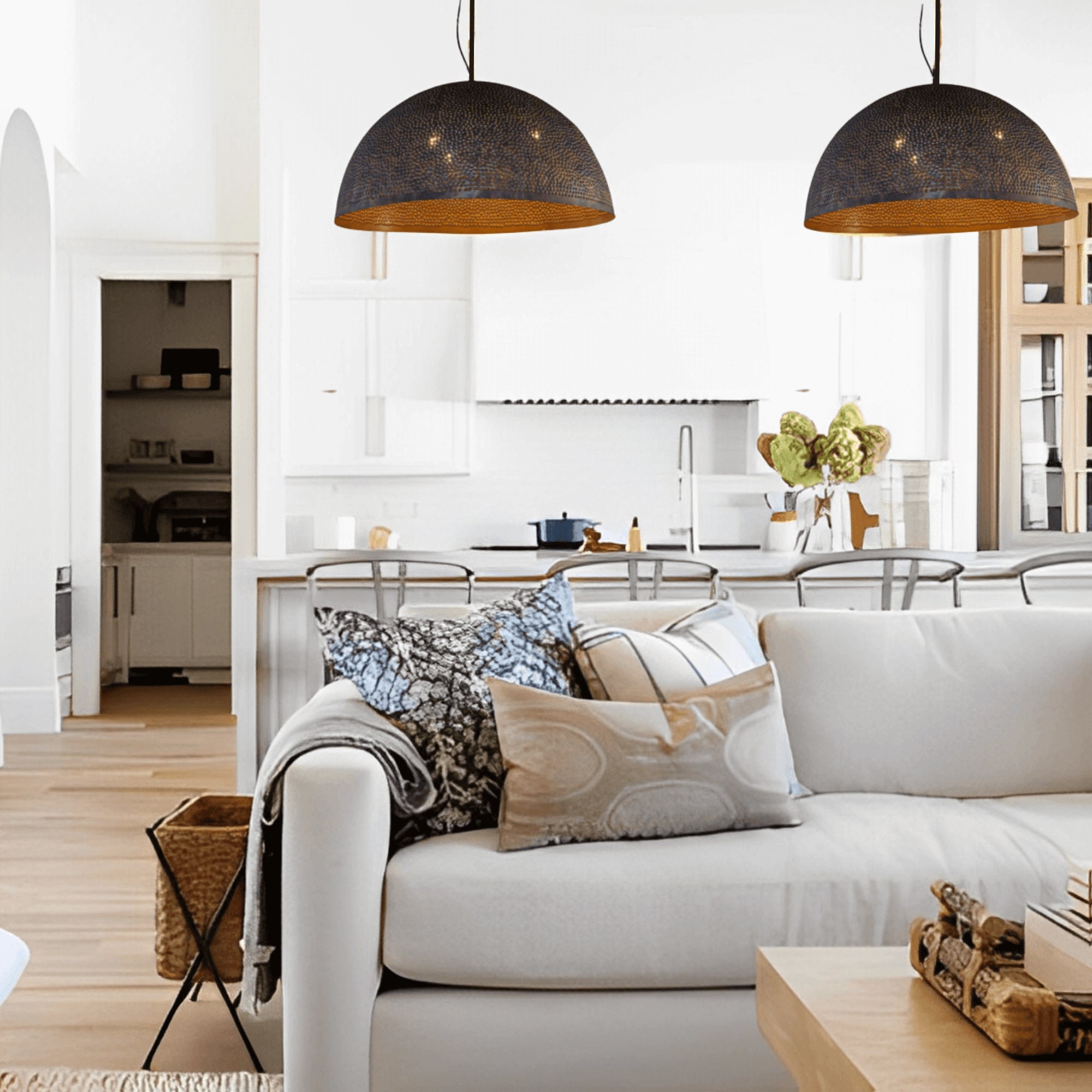 Set of 2 Black Ceiling Lamp Shades, Kitchen Island Pendant Lampshade