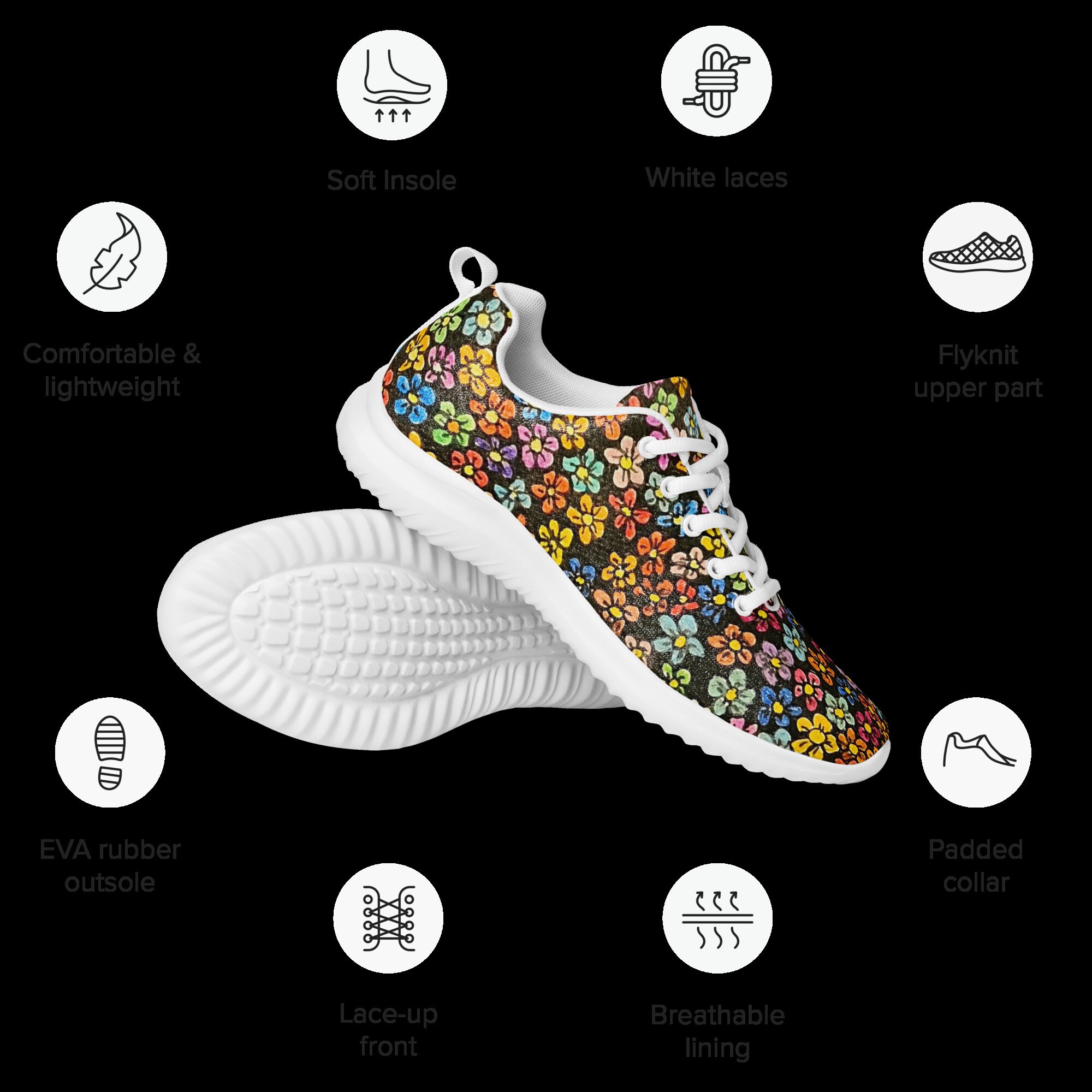 Floral Doodle Art Sneakers Hand Drawn Athletic Footwear. Heads up ...