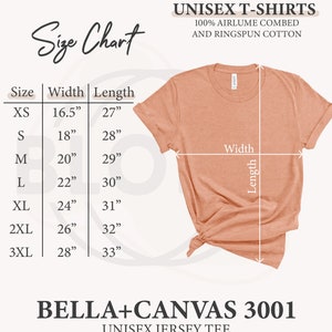 Unisex t-shirt size chart