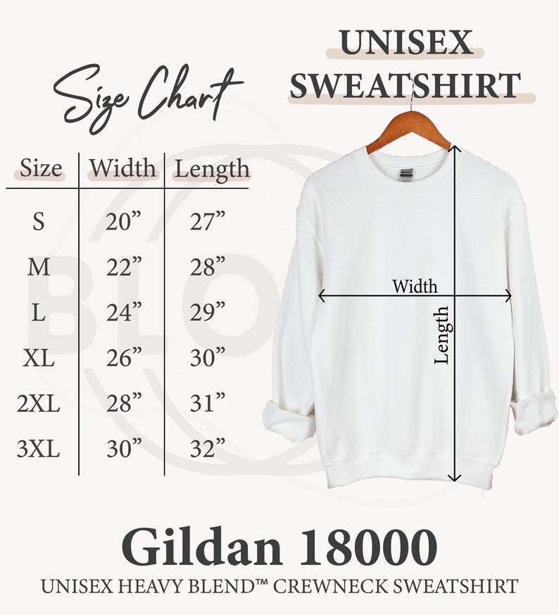 Sweatshirt size chart
