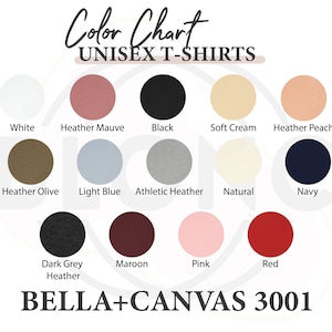 Unisex t-shirt color chart