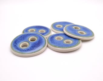 Bottoni rotondi fatti a mano in ceramica, ceramica, porcellana, blu mare, grandi, 45 mm