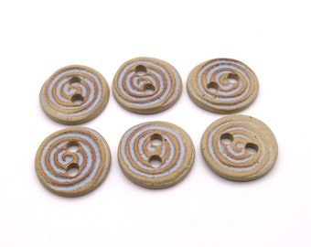 Handmade Round, Embossed Spiral, Pottery, Ceramic Buttons, Powder Blue, Medium, 32 mm