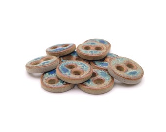Ceramica rotonda fatta a mano, bottoni in ceramica, oceano blu-verde, piccolo, 21 mm