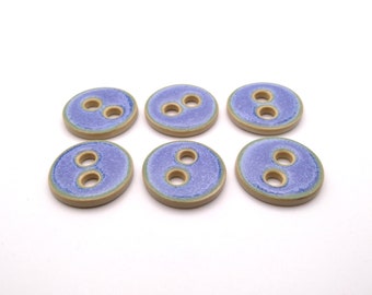 Set di 6 ceramiche rotonde fatte a mano, bottoni in ceramica, blu lavanda, medie, 32 mm