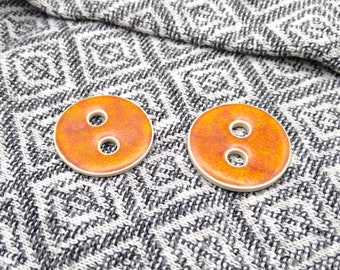 Handmade Round Pottery, Ceramic Buttons, Fiery Orange, Large, 45 mm