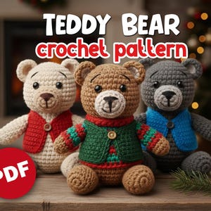 Teddy Bear Christmas Amigurumi Crochet Pattern PDF (Digital Download)