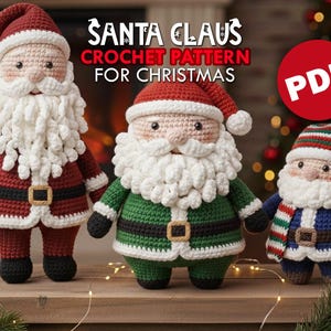 Jultomten Jul Amigurumi Virkmönster, Festliga Vänner PDF (Digital Nedladdning)