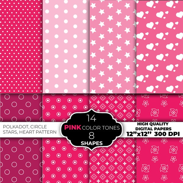 Pink Polkadot Pattern, Polka dots Pattern, Circle , Stars , Heart, Polkadots Clipart SVG, PNG, pdf, jpg, barbie digital paper download