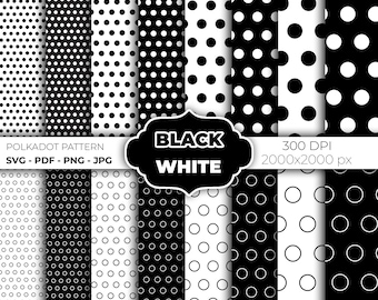 Polkadot Pattern, Polka dots Pattern, Polkadots Clipart SVG, PNG, pdf, jpg, Black and White Color, instant digital download