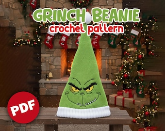 Modèle de bonnet au crochet Grinch, bricolage pour les fêtes de Noël (téléchargement numérique PDF)