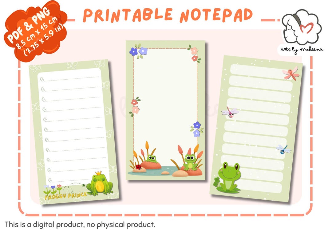 Frog-themed Printable Notepad Bundle (3-in-1) | Cute Digital Art ...