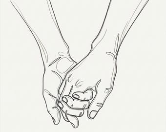 Minimalist Hands Print: Couple Holding Hands Line Art (Digital Download)