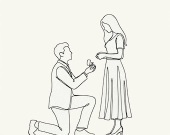 Proposal Line Art Print: Minimalist Couple Sketch (Digital Download)