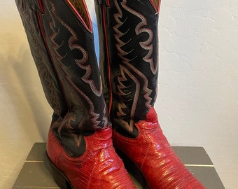 Bottes de cowboy homme Tony Llama noir avec coutures rouges style 2984