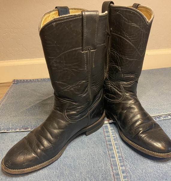 Vintage Justin Black Leather Cowgirl Boots