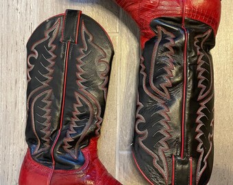 Vintage Tony Lama Black & Red Cowgirl Boots - Etsy display picture 1