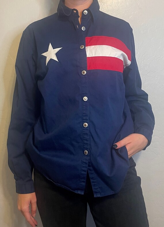 Vintage Navy Wrangler Button Up with Flag