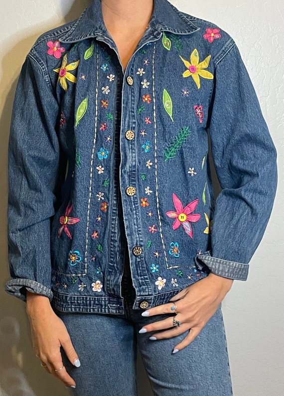 Vintage Karen Hart Denim Jacket with Flowers