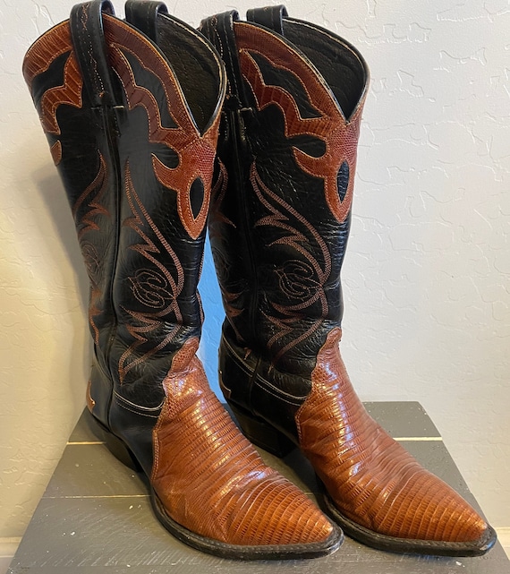 Vintage Tony Lama Black & Brown Cowgirl Boots