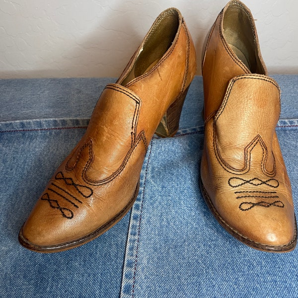 Vintage Quali Craft Western- Tan Leather Boots