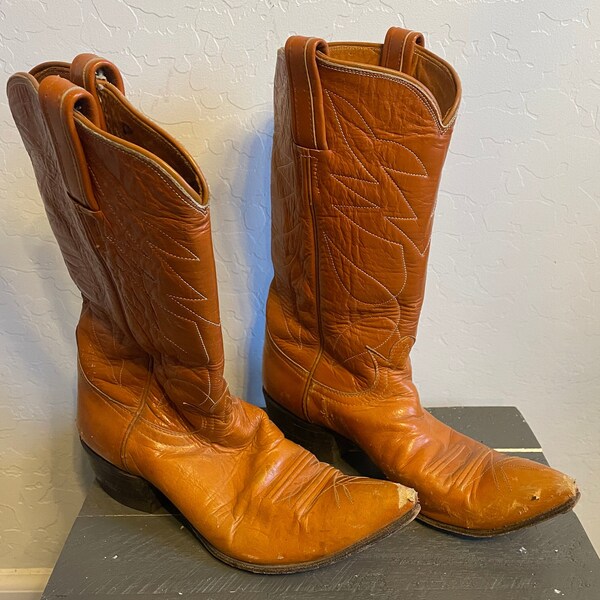 Vintage Tony Lama Orange/Tan Cowgirls Boots