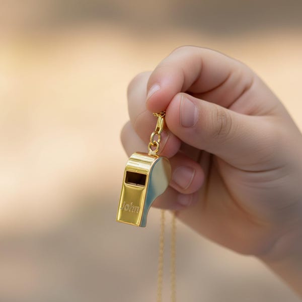 Personalized 925 Sterling Silver Whistle Necklace – Kid Safety Whistle – Custom Engraved Whistle Pendant Gift – Political Whistle