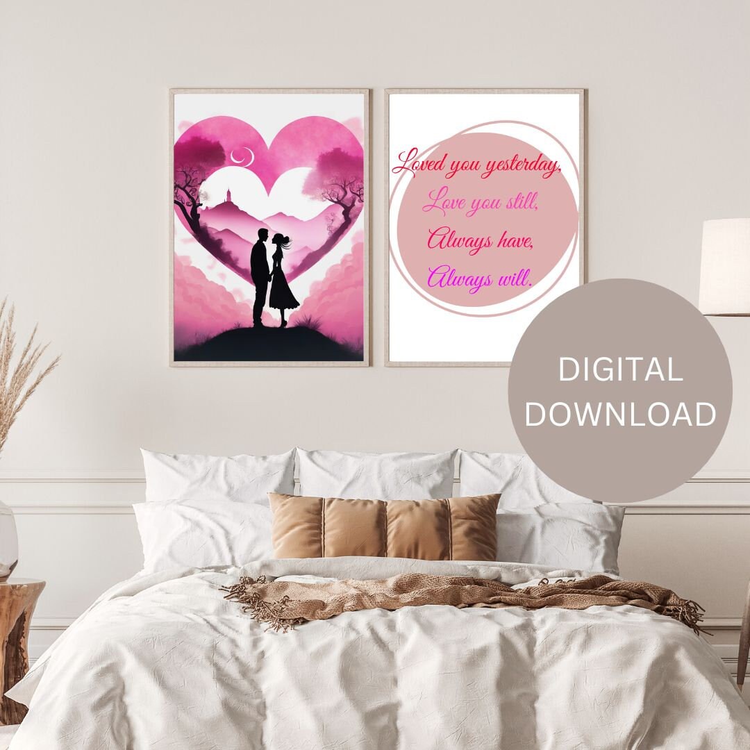 Valentine Wall Art, Love Quote Printable, Silhouette of Couple in Front