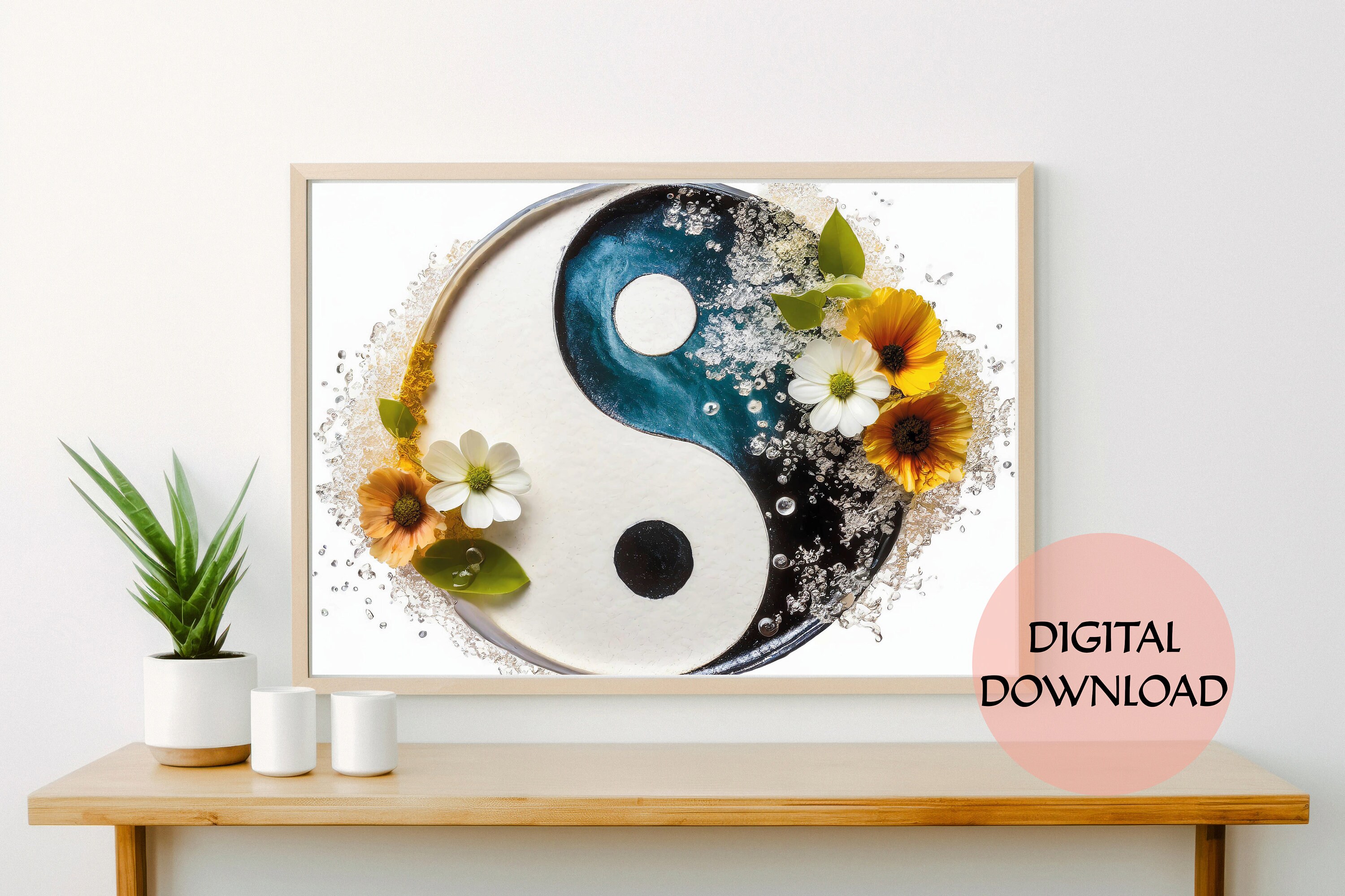 Yin Yang Wall Art, Yin Yang Art Printable, Meditation, Zen, Yin Yang