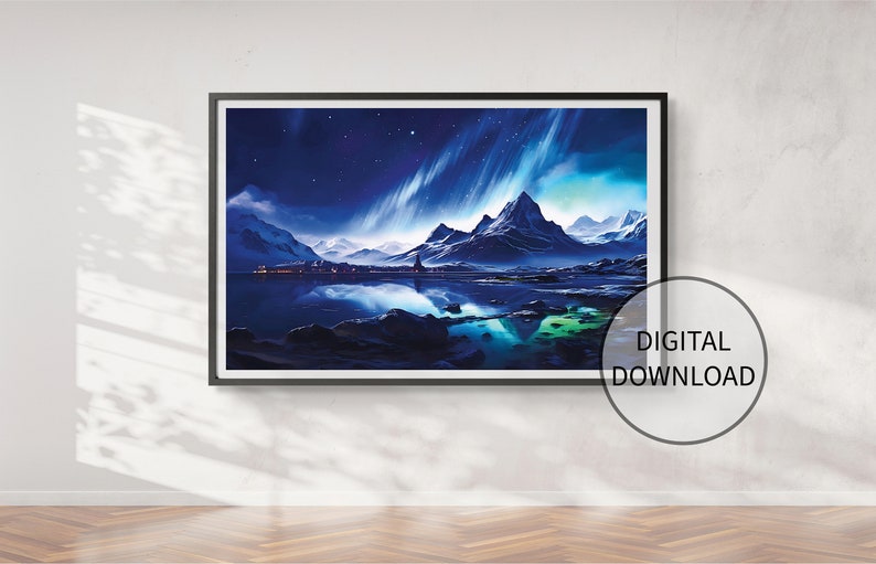 Aurora Borealis Wall Art, Mountain Wall Art, Northern Lights, Winter