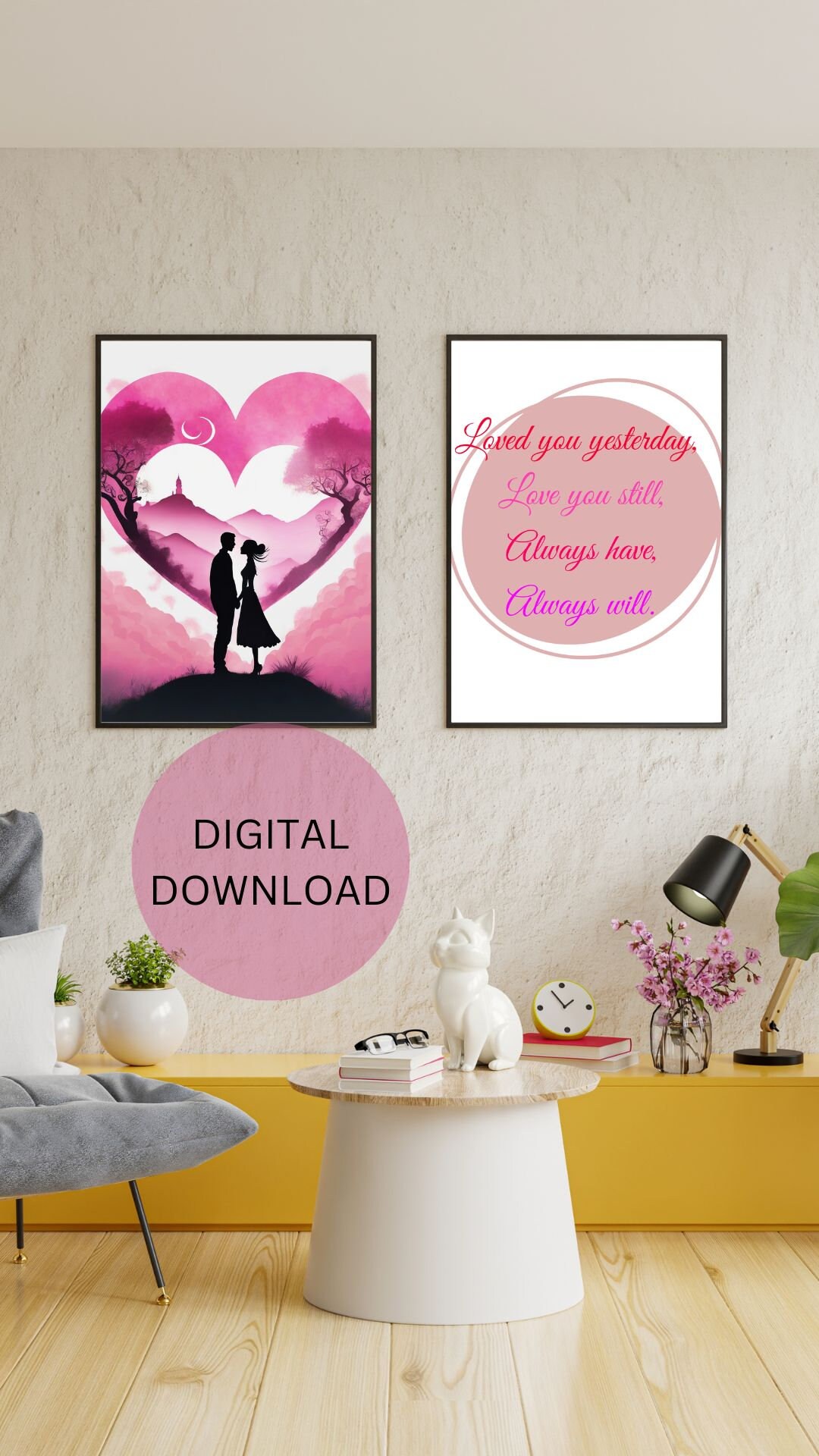 Valentine Wall Art, Love Quote Printable, Silhouette of Couple in Front