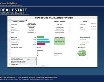 Real Estate Transaction Tracker Google Sheets Template | Closing Checklist, Cost Log (Digital Download)
