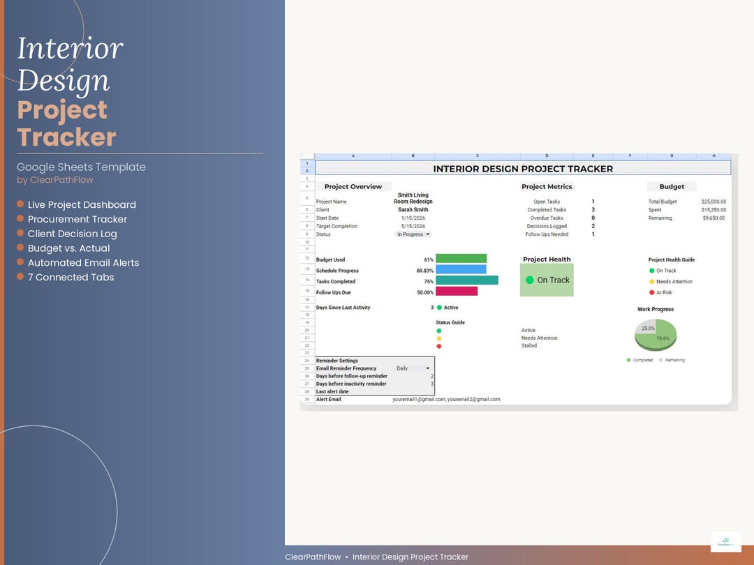 Interior Design Project Tracker Google Sheets | Client Decisions ...