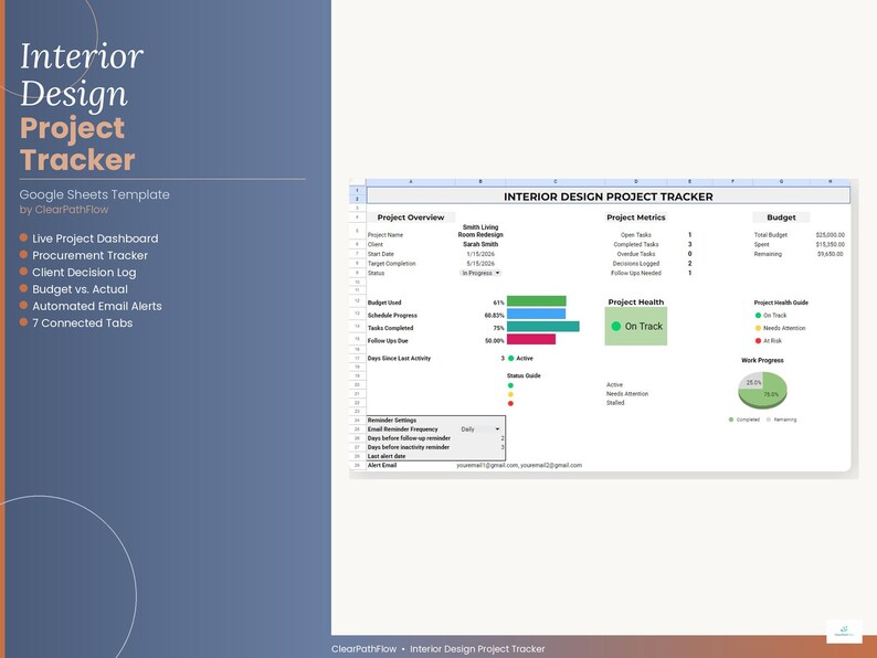 Interior Design Project Tracker Google Sheets | Client Decisions ...