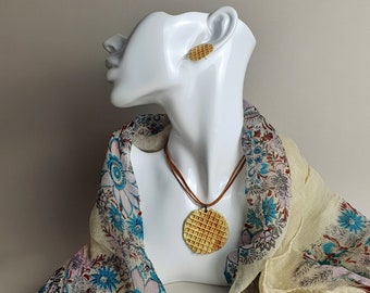 Waffle Delights Jewelry Set • Ceramic Necklace For Women • Porcelain Handmade Earrings • Cookies Pendant •  • Gift For Her