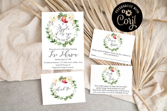Apple of Our Eye Baby Shower Invitation Template |  Fall Baby Shower Invite | Editable Apple Baby Shower Invitation | Instant Download