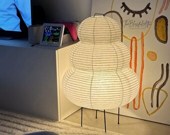Japanese Triple Paper Floor Lamp, Rice Paper Lamp, Bamboo Sphere Table Lamp, Vintage Style, Unique Floor Lamp, Aesthetic Bedroom Lighting