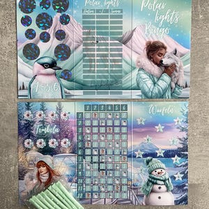 Klappkarte Polar Lights Bingo / Rubbelchallenge / Tombola / Würfelchallenge / Umschlagsmethode / Budgeting / A6