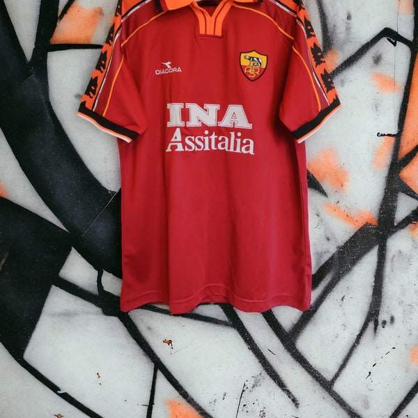 AS Roma 1998/1999 Home Retro Football Kit Maglia Calcio Soccer Jersey Vintage Shirt TOTTI Del Vecchio Cafu Serie A Rome