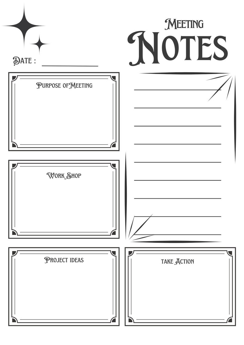 Meeting Notes Canva Template, Retro Style, Mid Century Modern Font Style Etsy