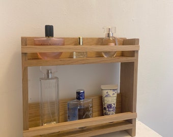 Oak bathroom shelves